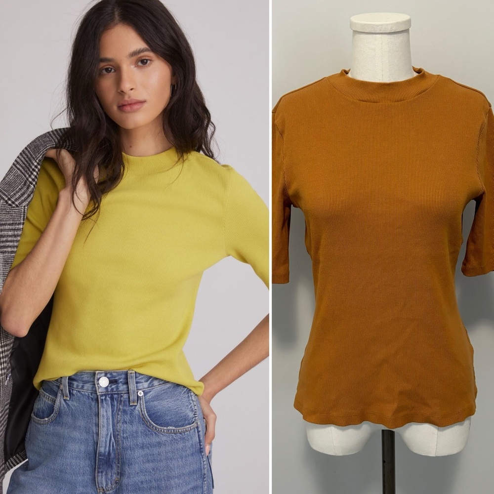 Anthropologie Maeve Ribbed Mock Neck Top Burnt Orange Rust Size S